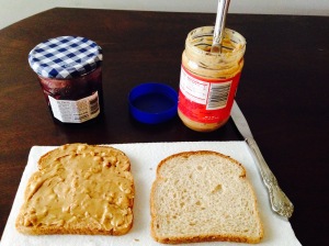 Spread the peanut butter on a slice of bread